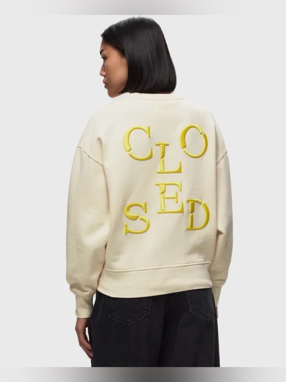 Closed Cream Bomber-Style Sweatshirt with Yellow Logo